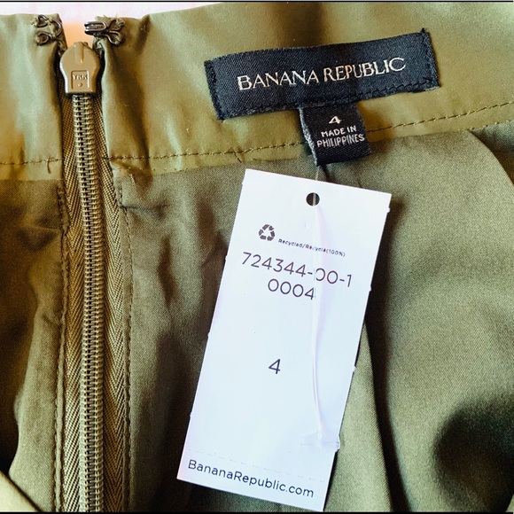 NWT Banana Republic Pleated Full Olive Satin Skirt - Picture 7 of 8